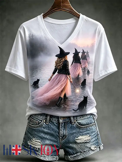 Women’s Halloween Witch Short-sleeved T-shirt - White / S