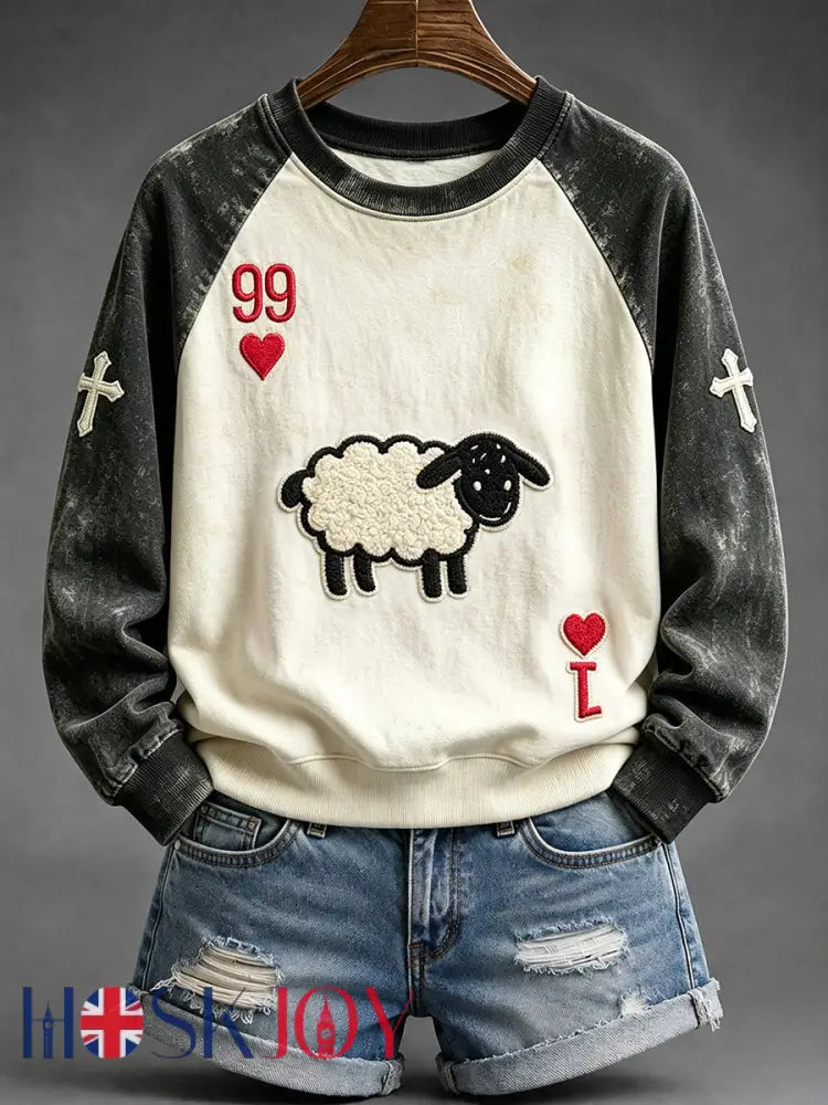 Women’s He Left The 99 Playing Card Inspired Faith Print Raglan Sleeve Sweatshirt - Black / S