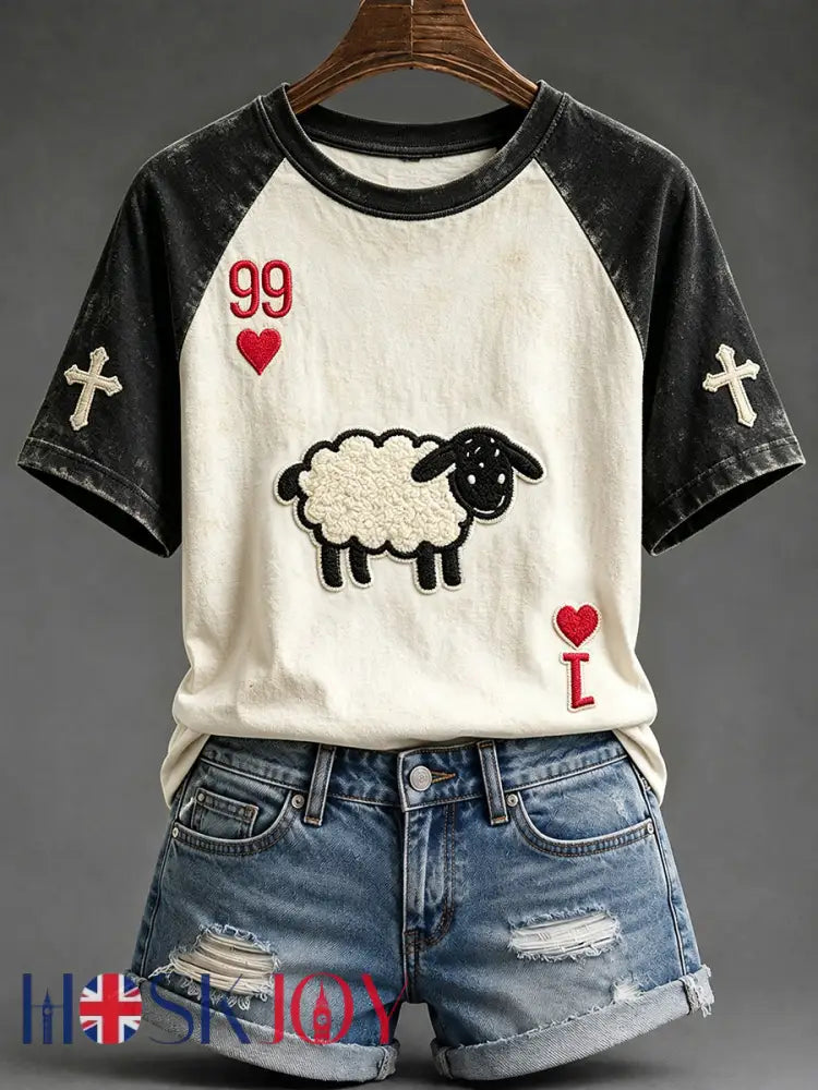 Women’s He Left The 99 Playing Card Inspired Faith Print Round Neck Short Sleeve T-shirt - Black / S
