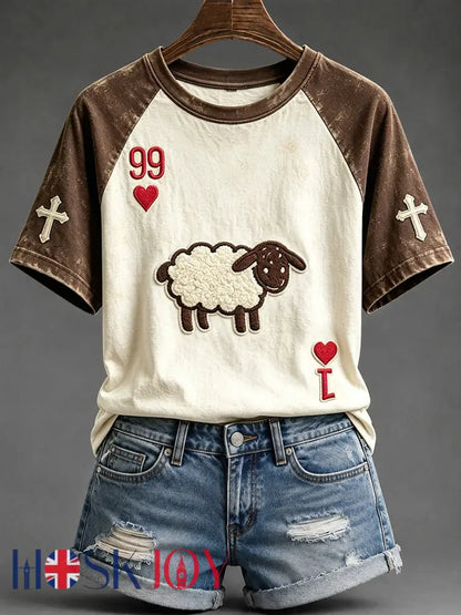 Women’s He Left The 99 Playing Card Inspired Faith Print Round Neck Short Sleeve T-shirt - Brown / S