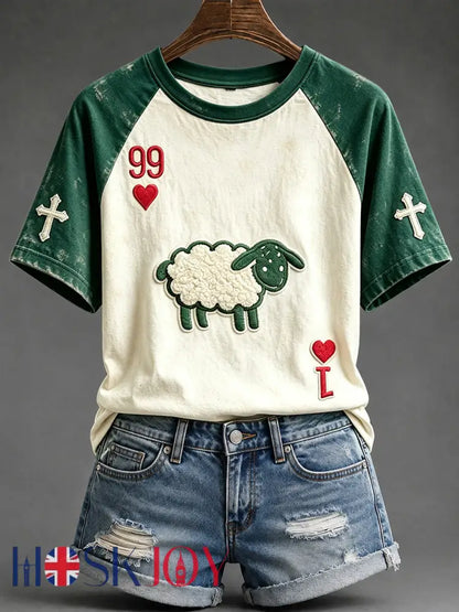 Women’s He Left The 99 Playing Card Inspired Faith Print Round Neck Short Sleeve T-shirt - Dark Green / S