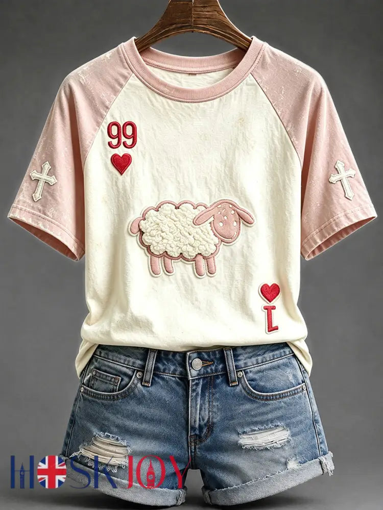 Women’s He Left The 99 Playing Card Inspired Faith Print Round Neck Short Sleeve T-shirt - Pink / S