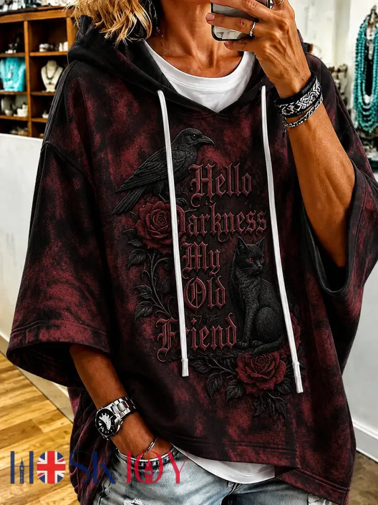 Women’s Hello Darkness My Old Friend Halloween Print Hoodie - As picture / S