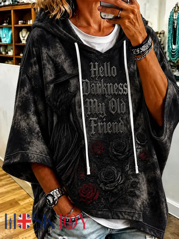 Women’s Hello Darkness My Old Friend Halloween Print Hoodie - As picture / S