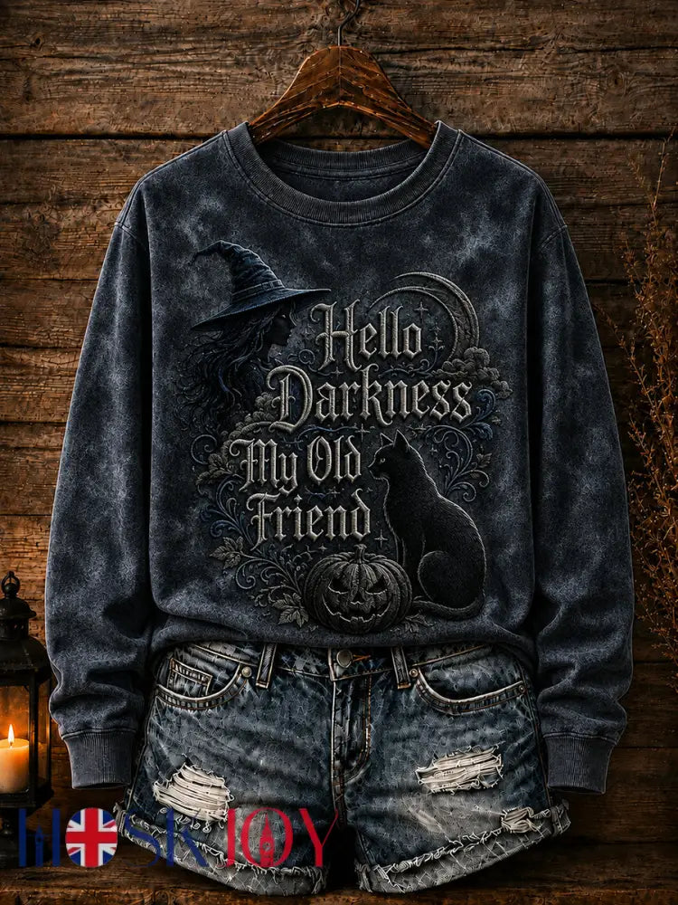 Women’s Hello Darkness My Old Friend Halloween Print Sweatshirt - As picture / S
