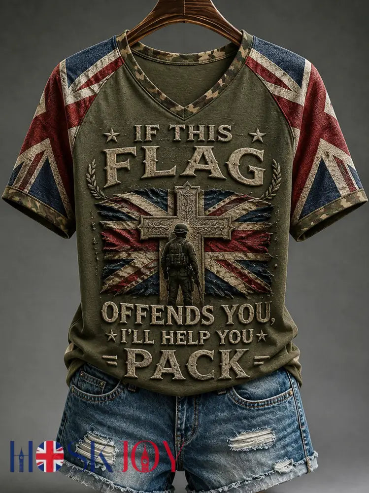 Women’s IF THIS FLAG OFFENDS YOU I’LL HELP YOU PACK Tee - Army Green / S