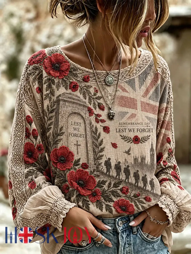 Women’s Lest We Forget Print Cotton-Linen Shirt - As picture / S