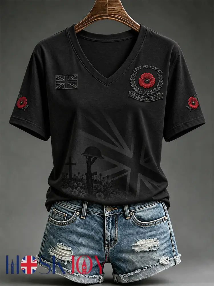 Women’s Lest We Forget Print Short-sleeved T-shirt - Black / S