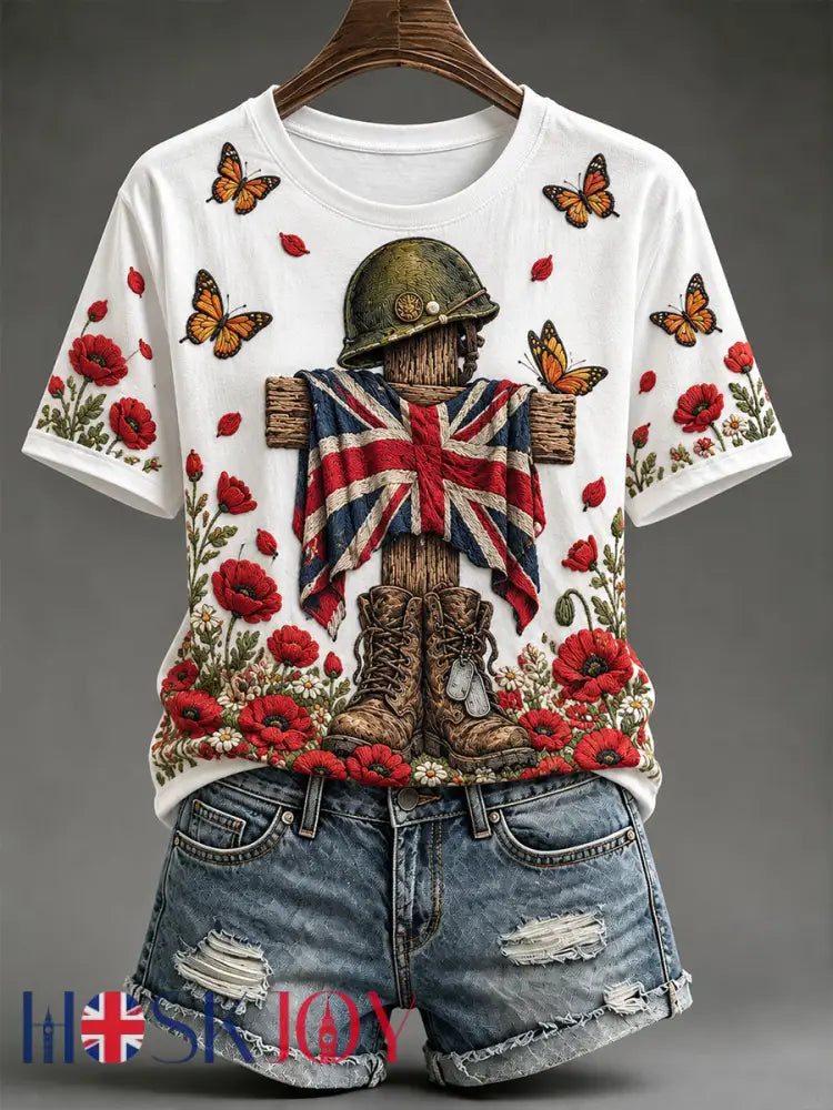 Women’s Lest We Forget Print Short-sleeved T-shirt - White / S