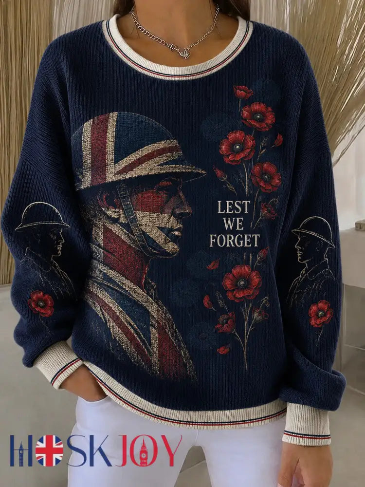 Women’s Lest We Forget Printed Sweatshirt - Navy Blue / S
