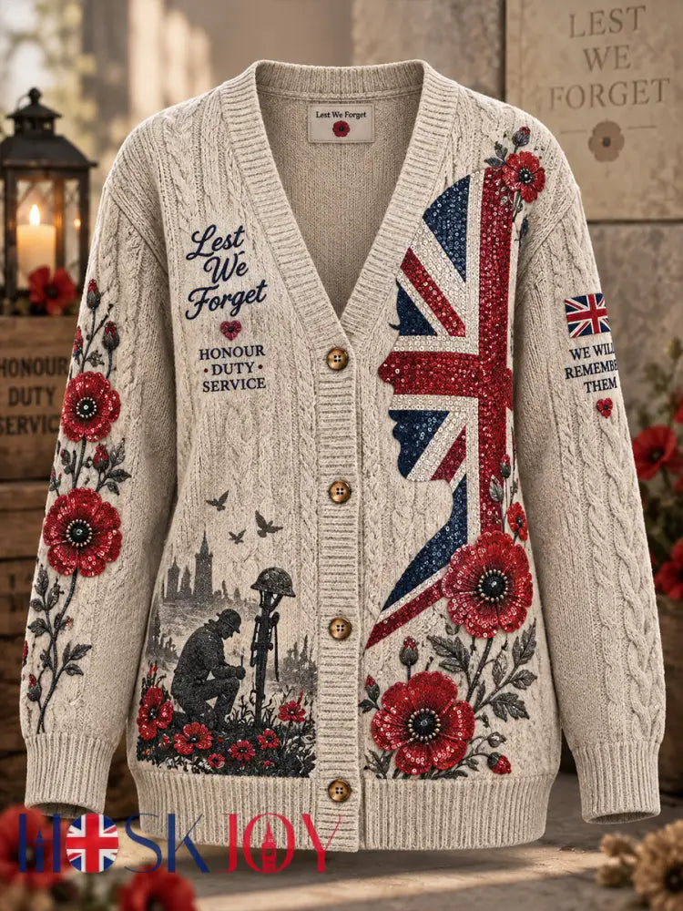 Women’s Long-Sleeve Knitted Cardigan With Remembrance Day Themed Print - A / S