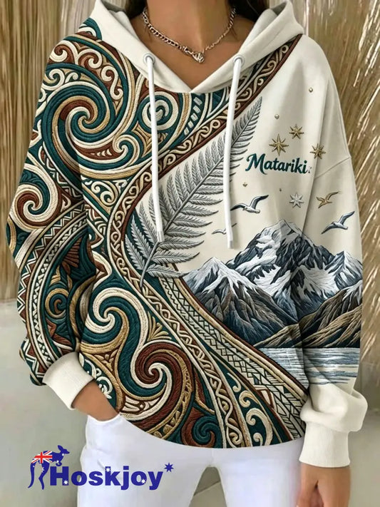Women’s Maori Art Matariki Printed Hoodie - Apricot / S