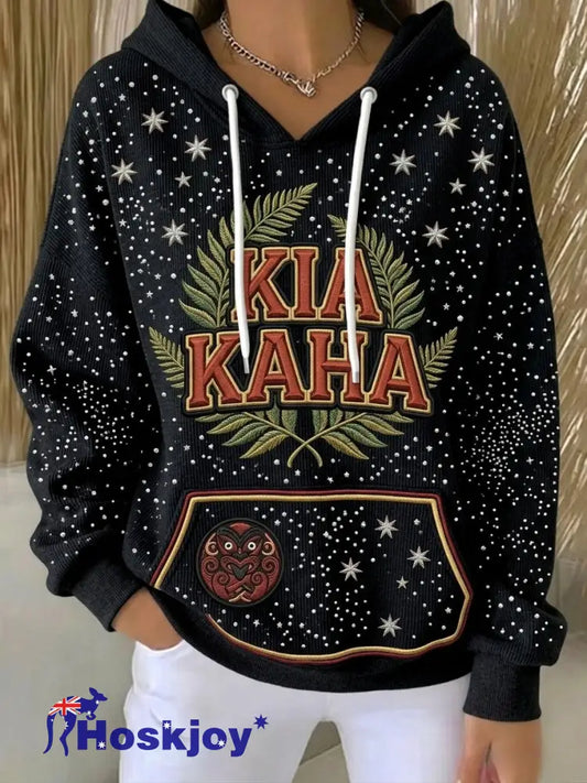 Women’s Maori Art Matariki Printed Hoodie - Black / S