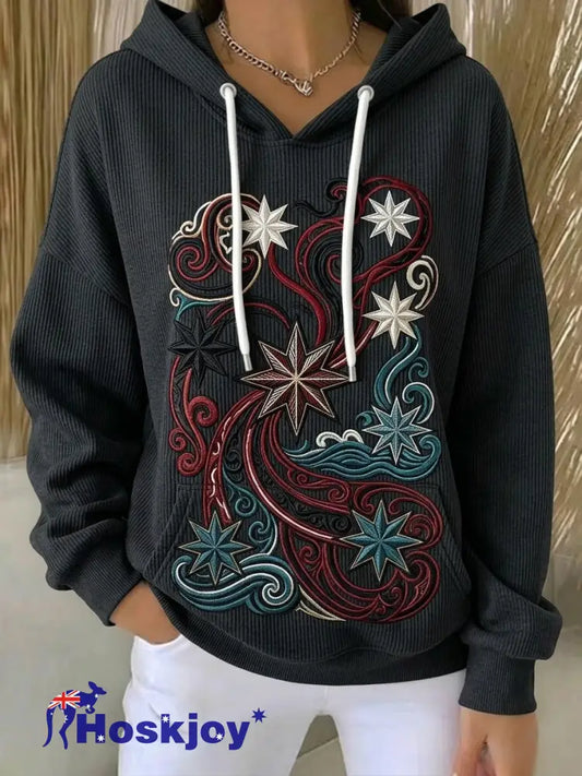 Women’s Maori Art Matariki Printed Hoodie - Black / S