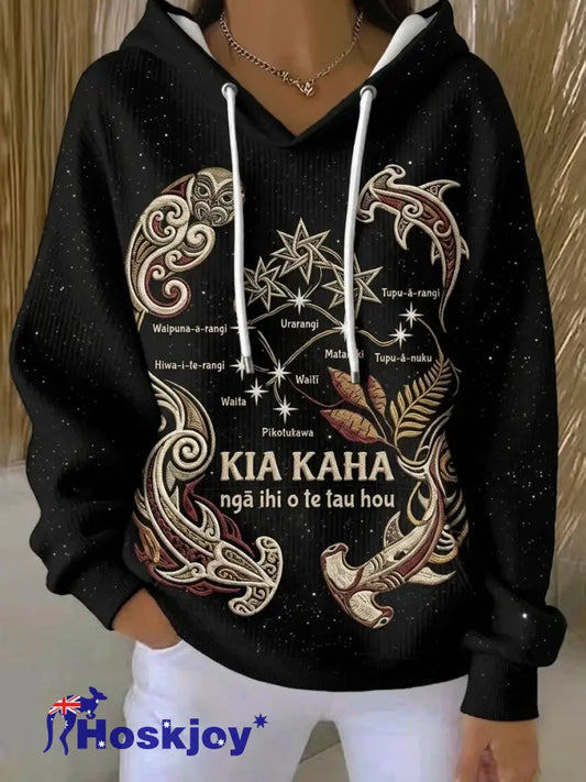 Women’s Maori Art Matariki Printed Hoodie - Black / S