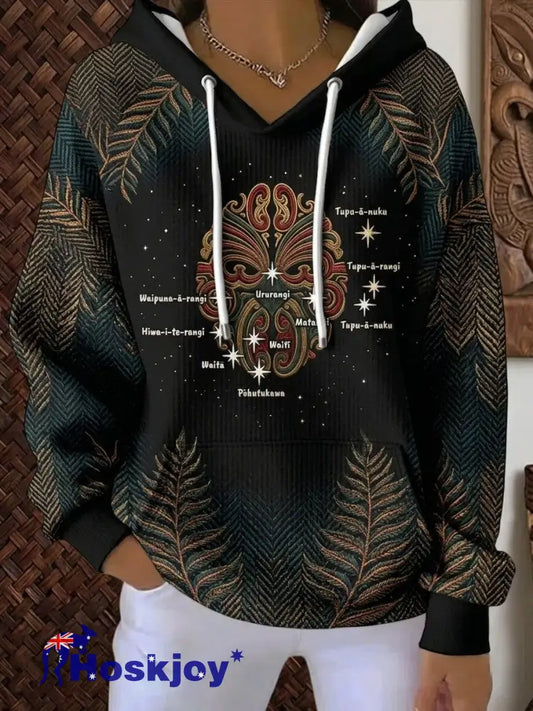 Women’s Maori Art Matariki Printed Hoodie - Black / S