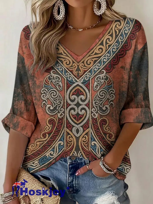 Women’s Maori Art Matariki Printed T-shirt - Orange / S