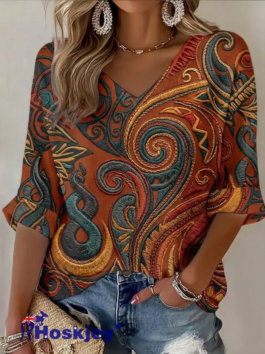 Women’s Maori Art Matariki Printed T-shirt - Orange / S