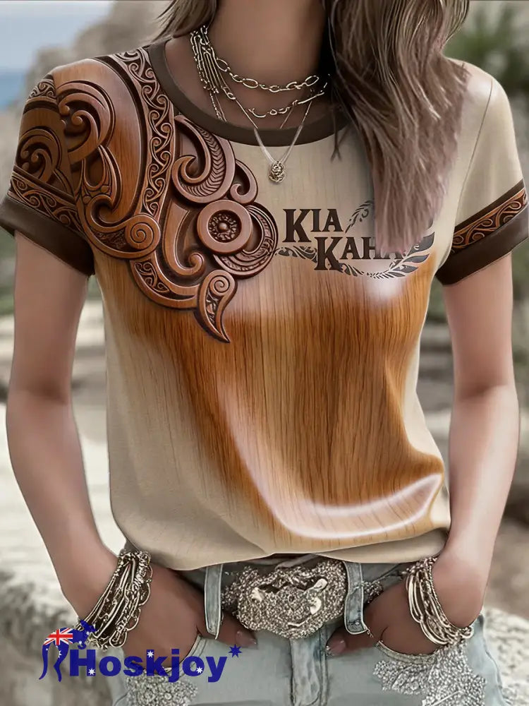 Women’s Maori Art NZ Kia Kaha Printed T-shirt - As picture / S