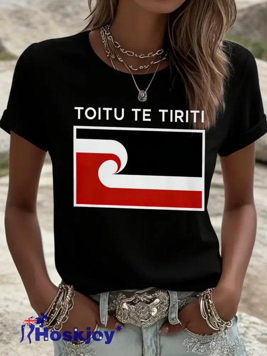 Women’s Maori Art NZ Printed Casual Tops Black / S