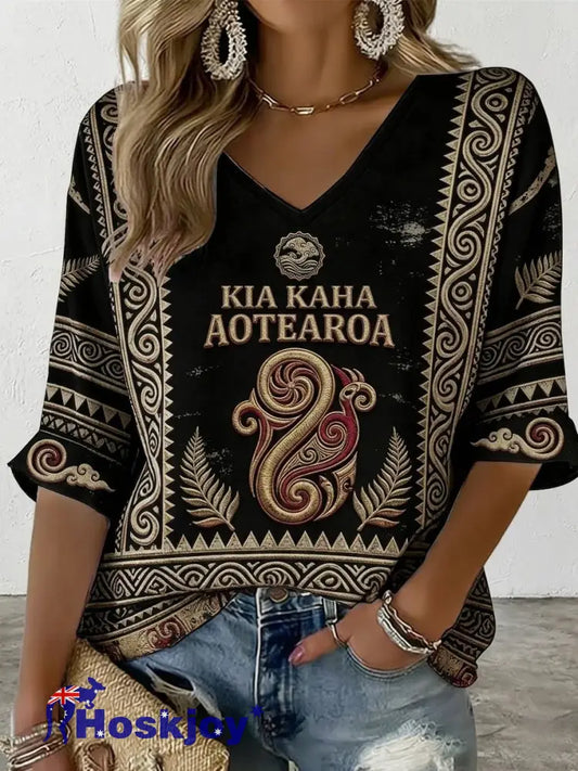 Women’s Maori Art NZ Printed short-sleeved T-shirt - Black / S