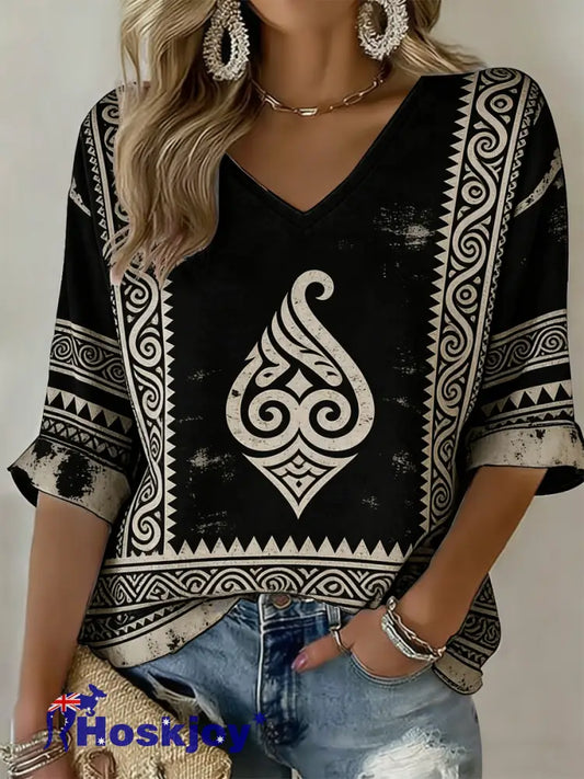 Women’s Maori Art NZ Printed short-sleeved T-shirt Black / S