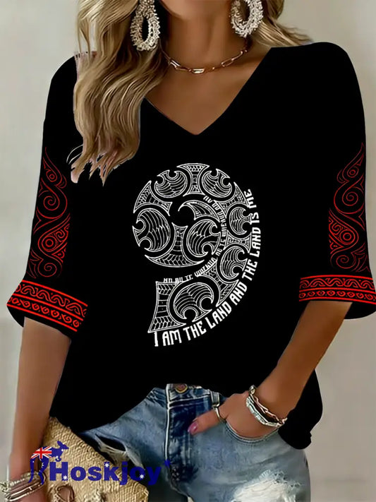 Women’s Maori Art NZ Printed short-sleeved T-shirt Black / S