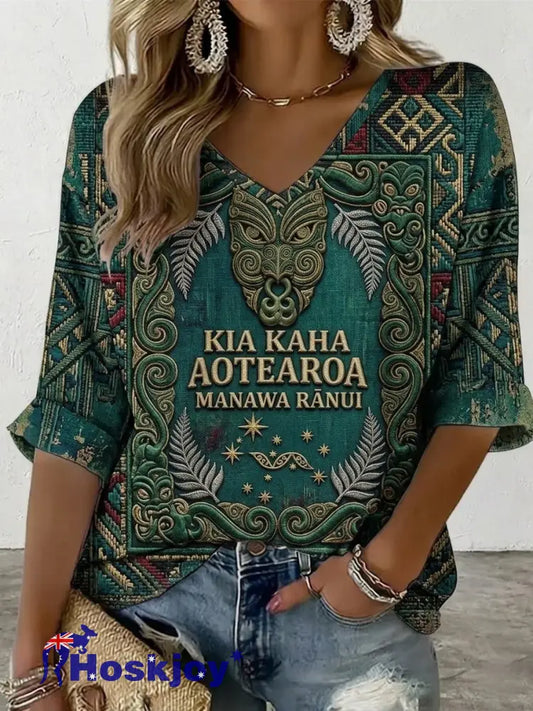 Women’s Maori Art NZ Printed short-sleeved T-shirt - Green / S