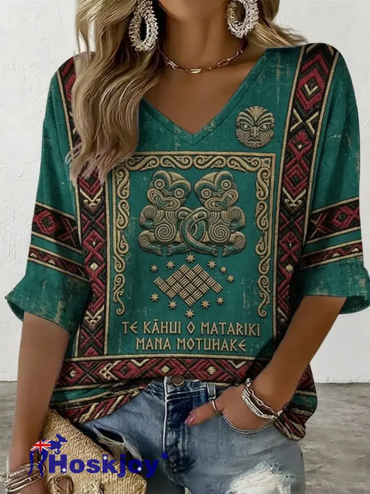 Women’s Maori Art NZ Printed short-sleeved T-shirt - Green / S