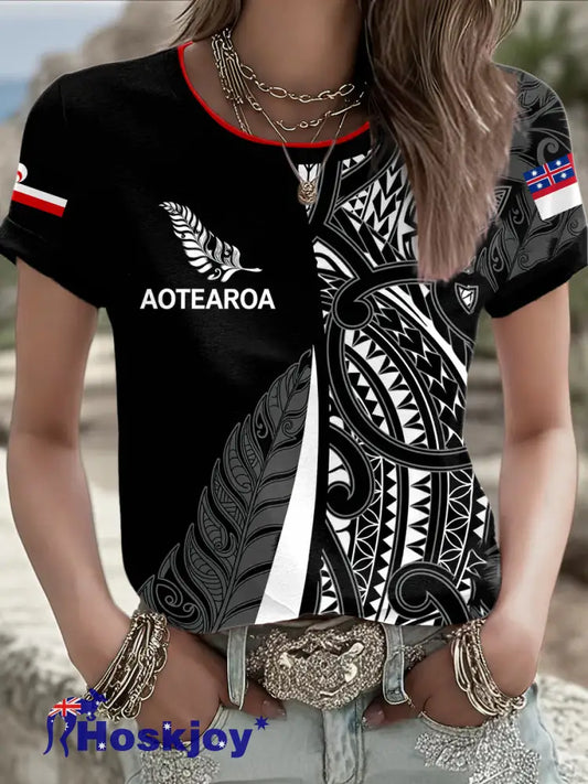Women’s Maori Art NZ Printed T-shirt - Black / S
