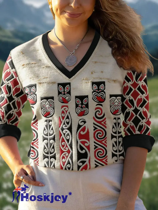 Women’s Maori Art NZ Printed Tops Apricot / S