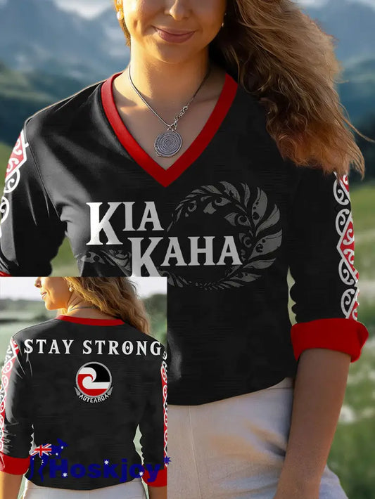 Women’s Maori Art NZ Printed Tops - Black / S