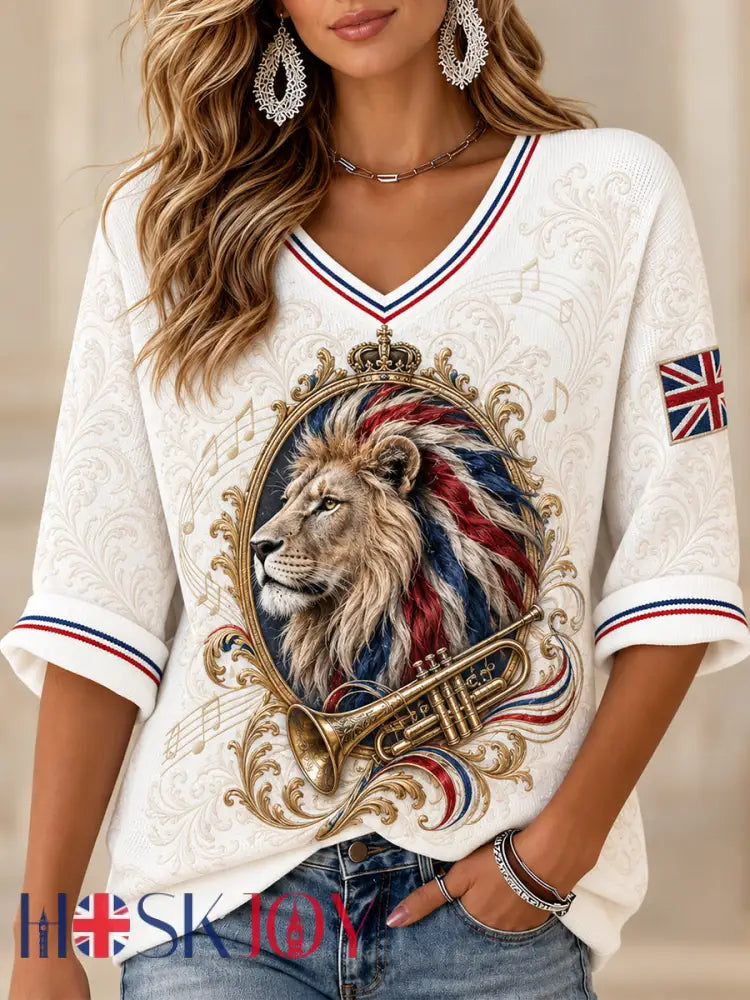 Women’s Mods Culture UK Music Lover Business Style V-neck Short Sleeve T-shirt - White / S