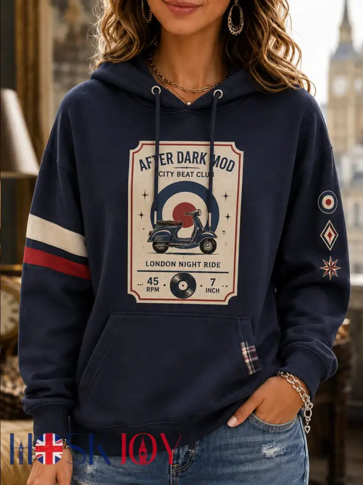 Women’s Mods Culture UK Music Lover Printed hoodie - Navy Blue / S