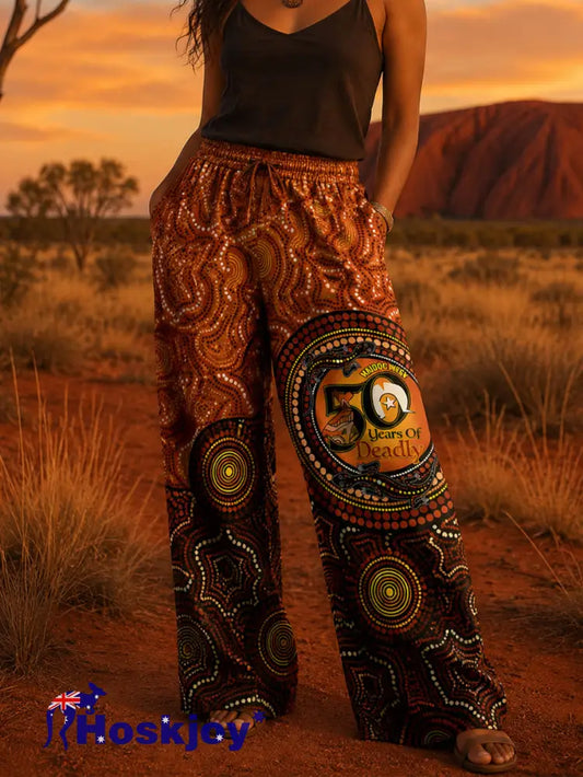 Women’s NAIDOC Week Aboriginal Art Printed Pants - As picture / S