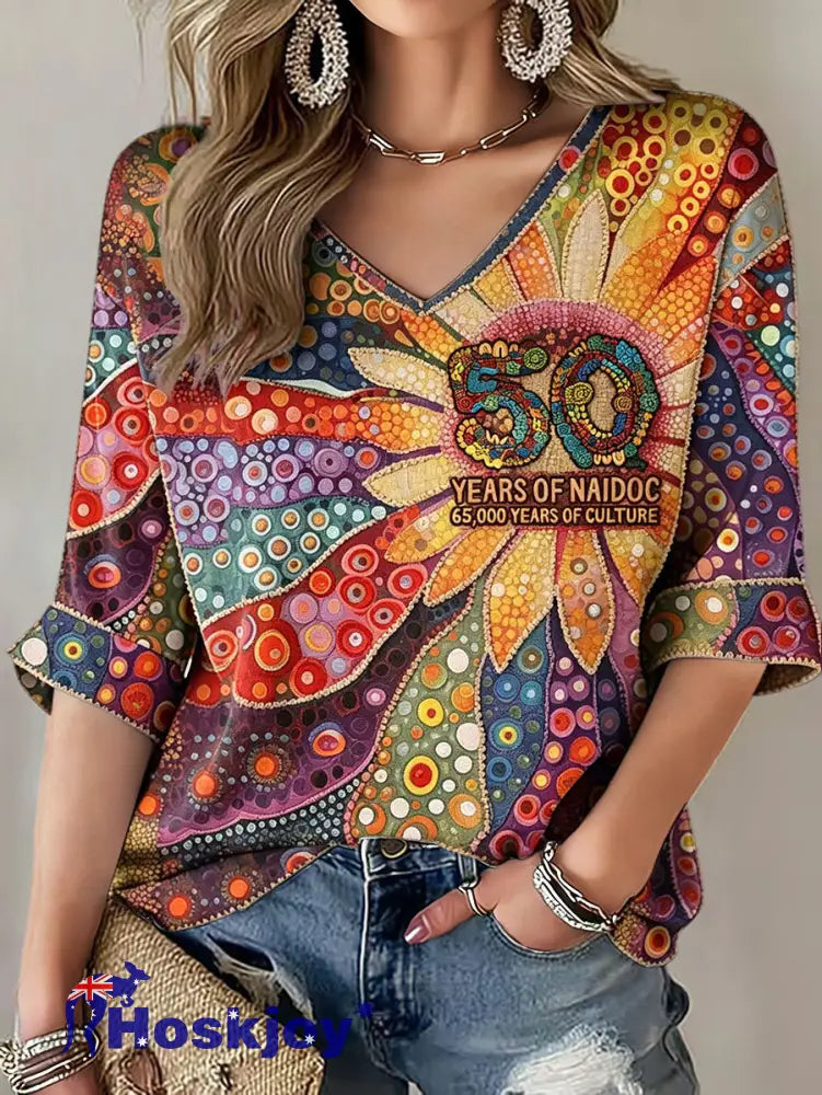 Women’s Naidoc Week Aboriginal Spirit Art Printed T-shirt - As picture / S