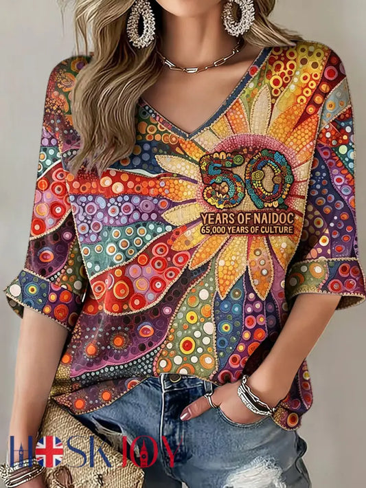 Women’s Naidoc Week Aboriginal Spirit Art Printed T-shirt - As picture / S