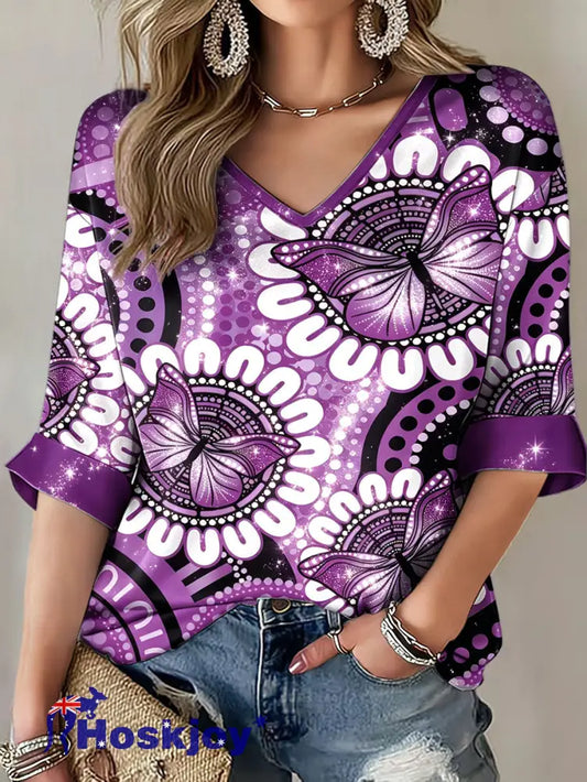 Women’s Naidoc Week Aboriginal Spirit Art Printed T-shirt - Purple / S