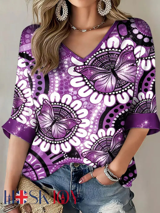 Women’s Naidoc Week Aboriginal Spirit Art Printed T-shirt - Purple / S