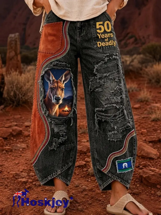 Women’s Naidoc Week Art Print Flared Trousers - Black / S