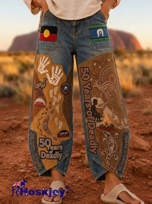 Women’s Naidoc Week Art Print Flared Trousers - Blue / S