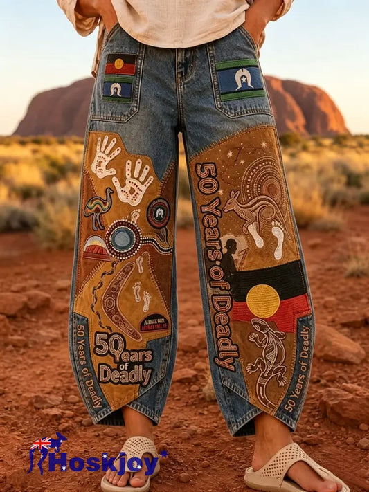Women’s Naidoc Week Art Print Flared Trousers - Blue / S