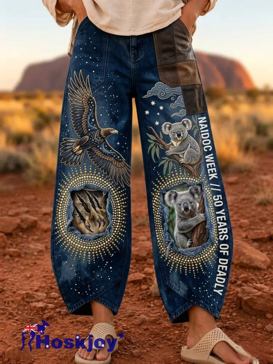 Women’s Naidoc Week Art Print Flared Trousers - Blue / S