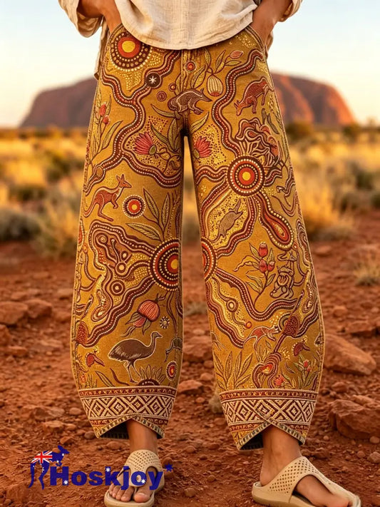 Women’s Naidoc Week Art Print Flared Trousers - Brown / S