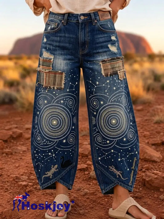 Women’s Naidoc Week Art Print Flared Trousers - Deep Blue / S