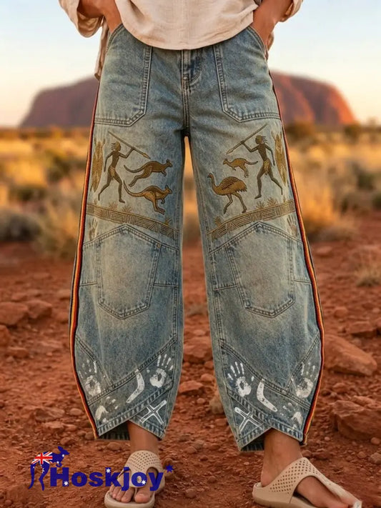 Women’s Naidoc Week Art Print Flared Trousers - Light Blue / S