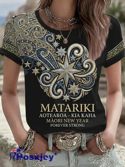 Women’s NZ Maori Art Kia Kaha Printed T-shirt - Black / S