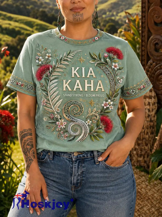 Women’s NZ Maori Art Printed Linen T-shirt - Mint Green / S