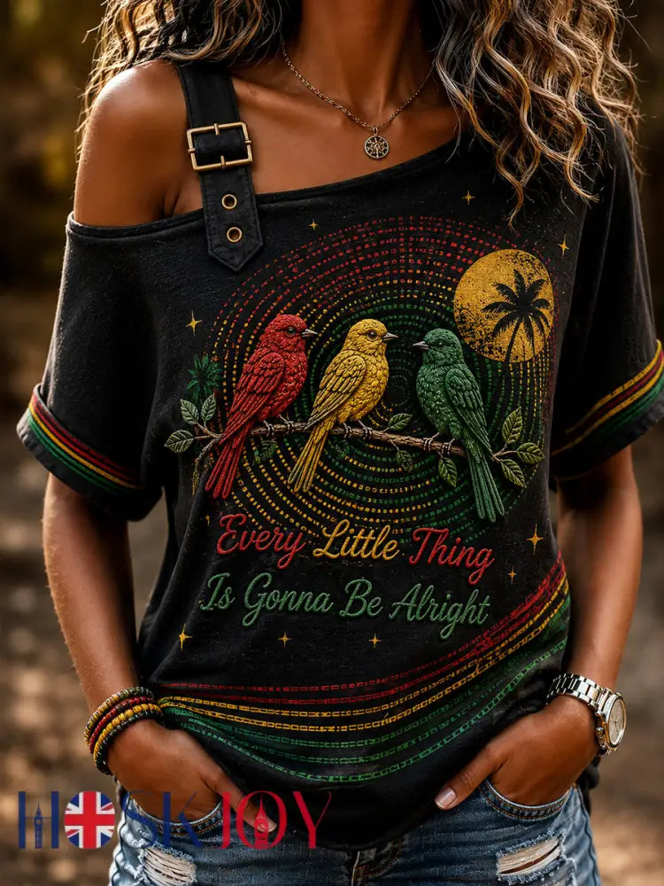 Women’s Off-the-Shoulder T-Shirt for Retro Reggae Music Fans - As picture / S