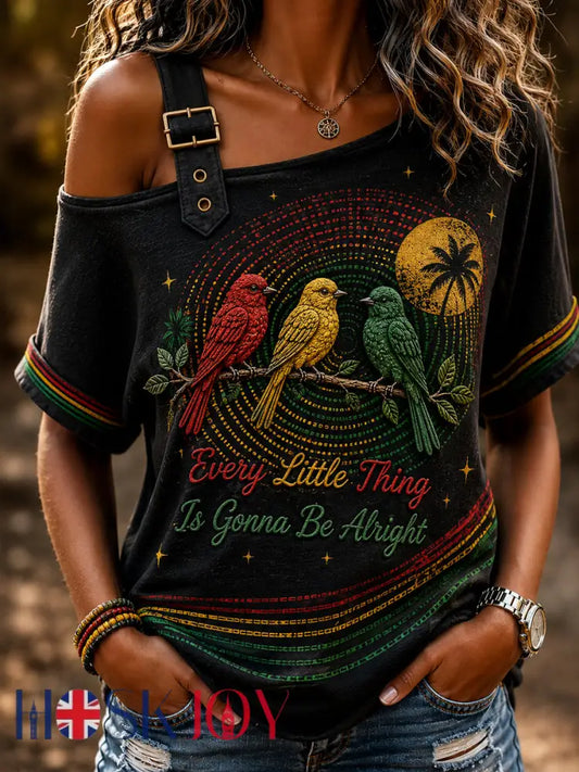 Women’s Off-the-Shoulder T-Shirt for Retro Reggae Music Fans - As picture / S